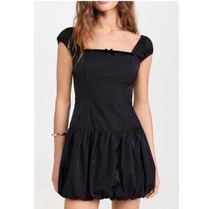 Wayf Elegant Black Puff Sleeve Mini Dress